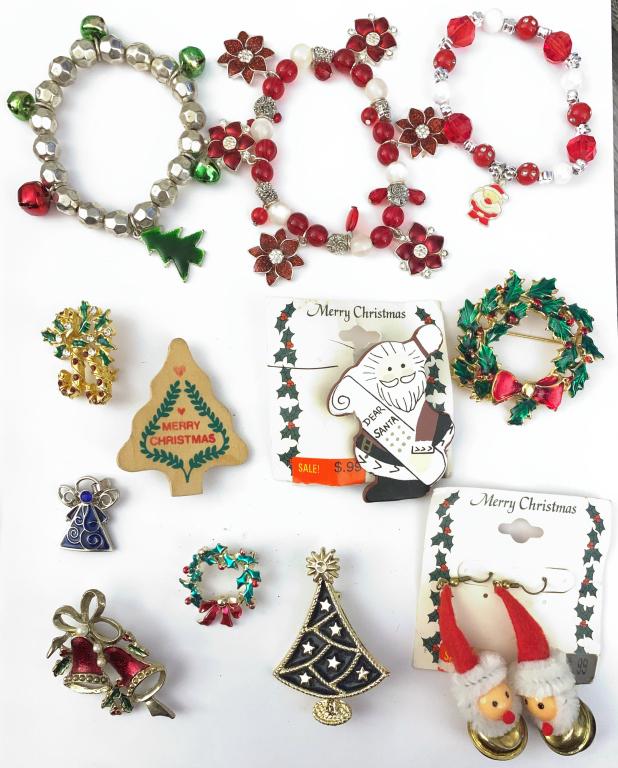 CHRISTMAS LOT!: BRACELETS, EARRINGS, BROOCHES