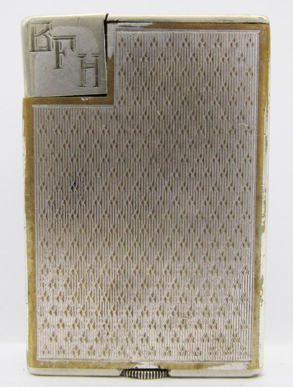 VINTAGE DUNHILL LONDON SILVER TONED LIGHTER!: ENGRAVED WITH "BFH"; USED LIGHTER CONDITION.