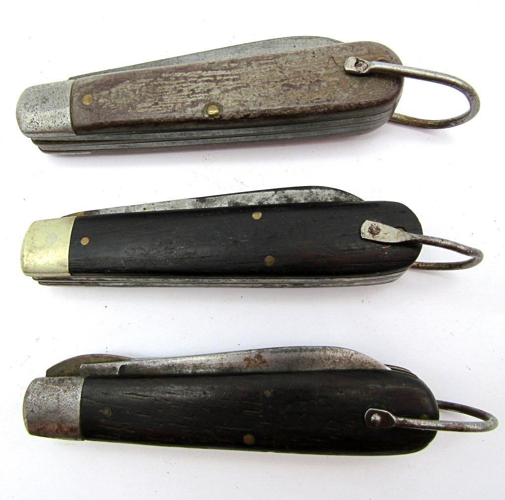 (3) WOOD HANDLE ELECTRICIAN KNIVES (1 of 4)