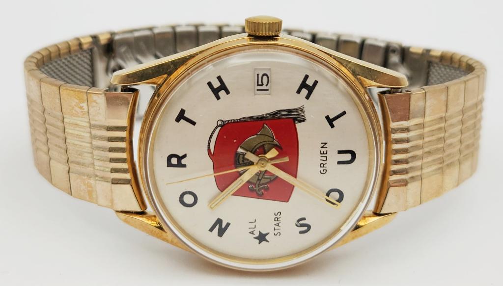 NIB! GRUEN PRECISION MEN'S NORTH & SOUTH ALL: STARS CALENDAR WRISTWATCH-UNTESTED