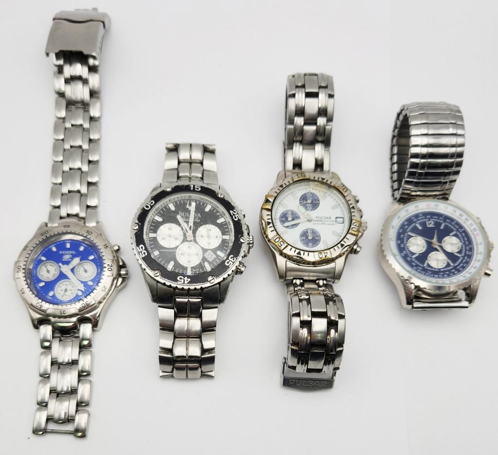 4-MEN'S SILVER TONED CHRONOGRAPH WRISTWATCHES (1 of 10)