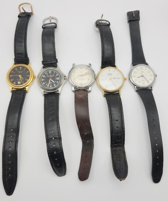 5-VINITAGE MEN'S WRISTWATCHES WITH LEATHER (1 of 12)