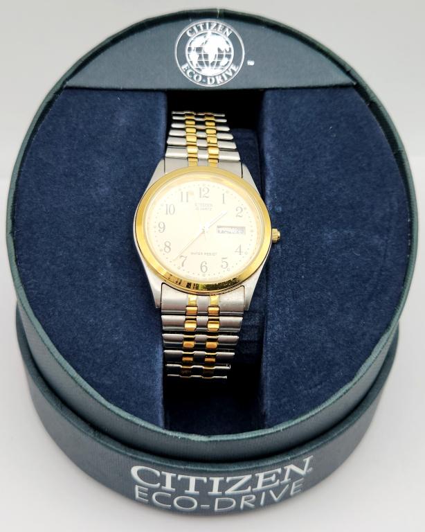 NIB! CITIZEN ECO-DRIVE MEN'S WR DAY DATE: WRISTWATCH-UNTESTED