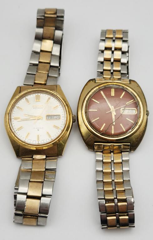 2-VTG SEIKO DAY DATE MEN'S WRISTWATCHES: UNTESTED/PARTS/REPAIR