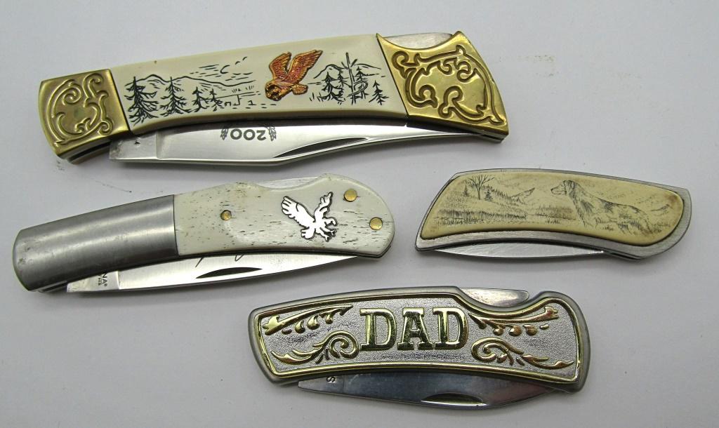 (4) THEMED POCKET KNIVES (2) EAGLE, (1) DAD (1 of 6)