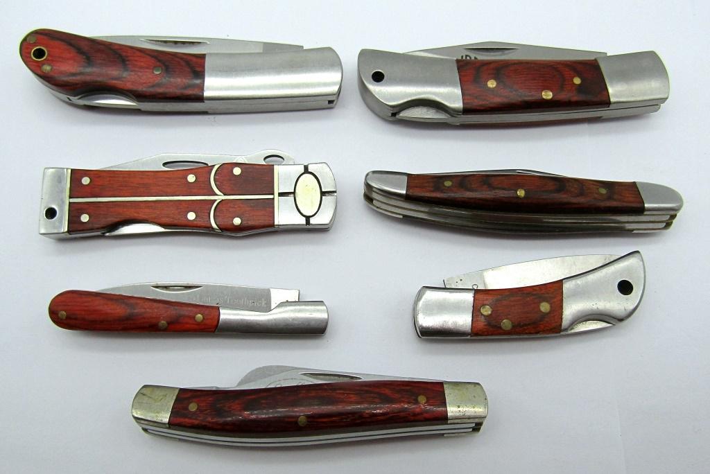 (7) RED WOOD HANDLE POCKET KNIFE LOT (1 of 6)