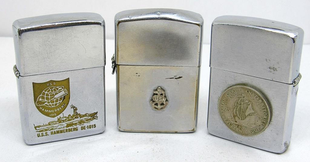 (3) NAVY THEMED ZIPPO LIGHTERS (1 of 8)