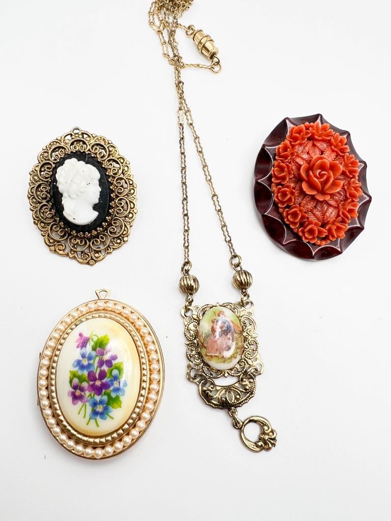 CAMEO LOT LOCKET AND MORE: CAMEO LOT, LOCKET, NECKLACE, BROOCH , SO PRETTY , VINTAGE ITEMS