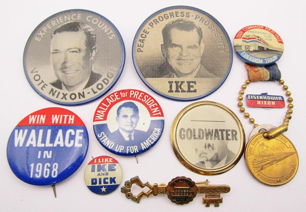 POLITICAL PIN LOT: IKE/NIXON, WALLACE 1968, (1 of 3)