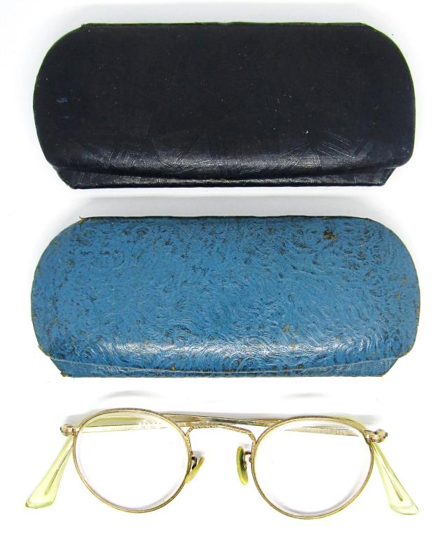 (3) PAIR 12k G.F. ANTIQUE GLASSES GOLD TONED: (2) WITH ORIGINAL CASE - ALL NICE CONDITION