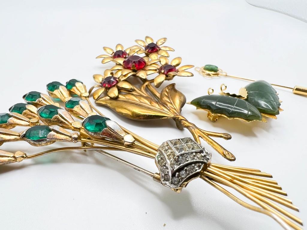 TWO LG FLORAL STONE BROOCHES (1 of 3)