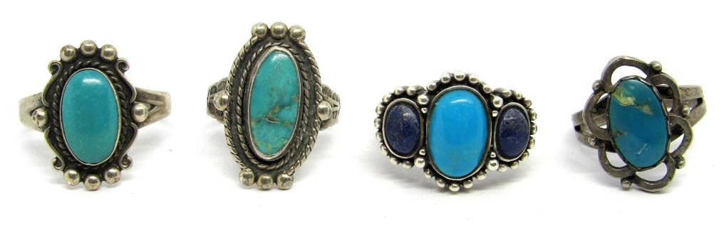 (4) SOUTHWEST STERLING RINGS w/STONES (1 of 13)