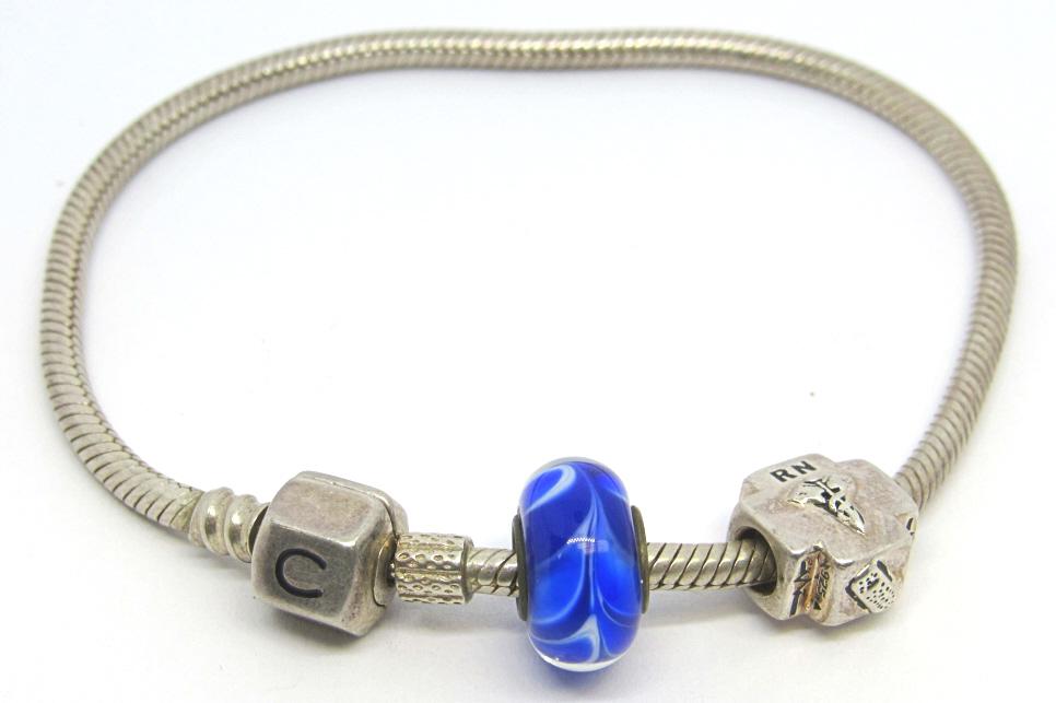 PANDORA STYLE CHARM BRACELET with "RN" CHARM (1 of 3)