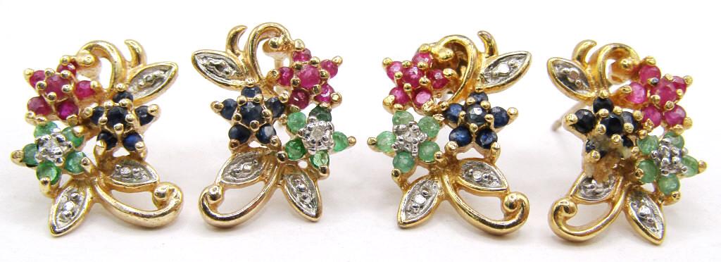(2) pr RUBY SAPHIRE EMERALD STERLING EARRINGS (1 of 3)