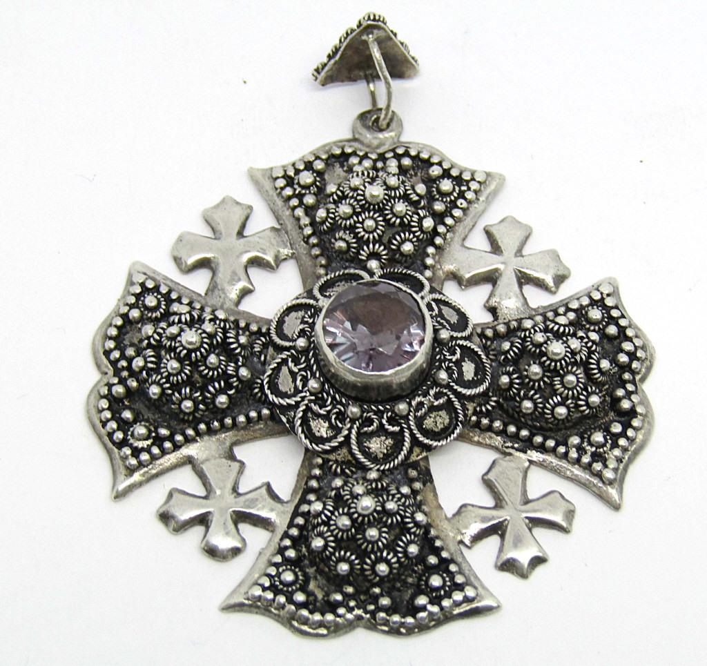 LARGE STERLING PENDANT w/PURPLE STONE (1 of 2)