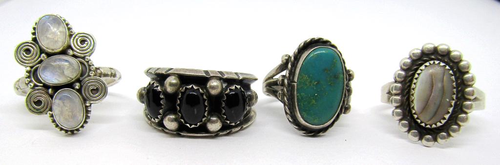 (4) SOUTHWEST STERLING RINGS w/STONES (1 of 3)