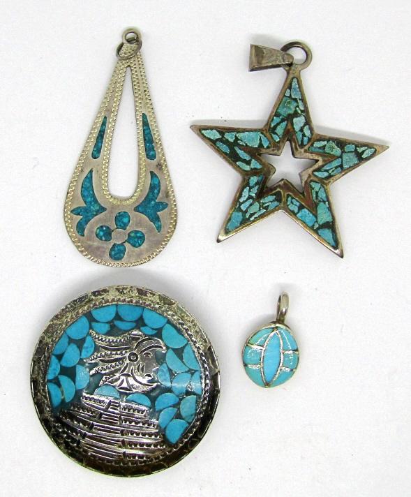 (4) MEXICO STERLING / TURQUOISE PENDANTS (1 of 5)