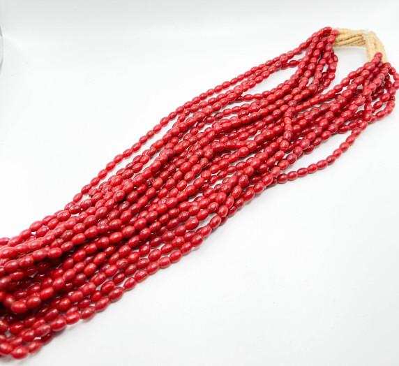 HEAVY BEAD MULTI STRAND NECKLACE: W/ HANDMADE WOMEN CLASP NECKLACE CORAL/ CINNABAR(?)