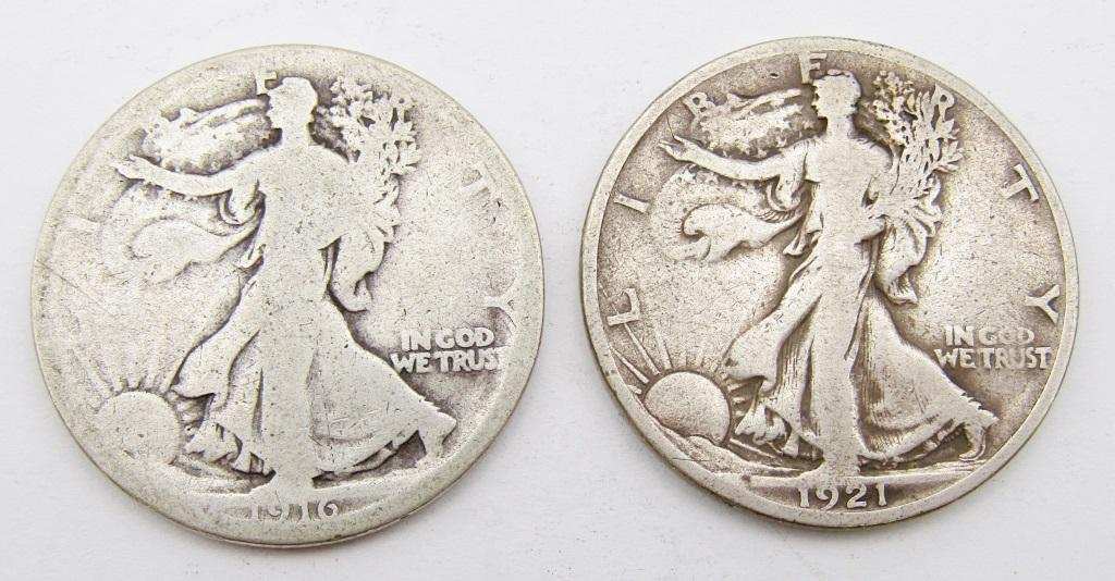 1916 & 1921 WALKING LIBERTY HALF DOLLARS (1 of 2)