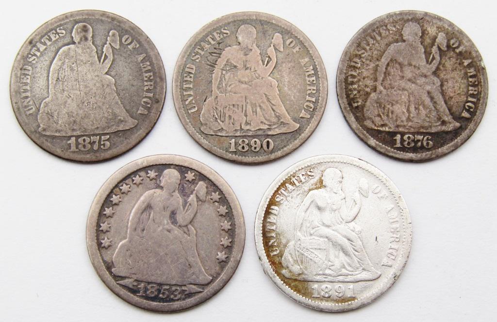 (5) SEATED DIMES CIRC or BETTER (1 of 2)