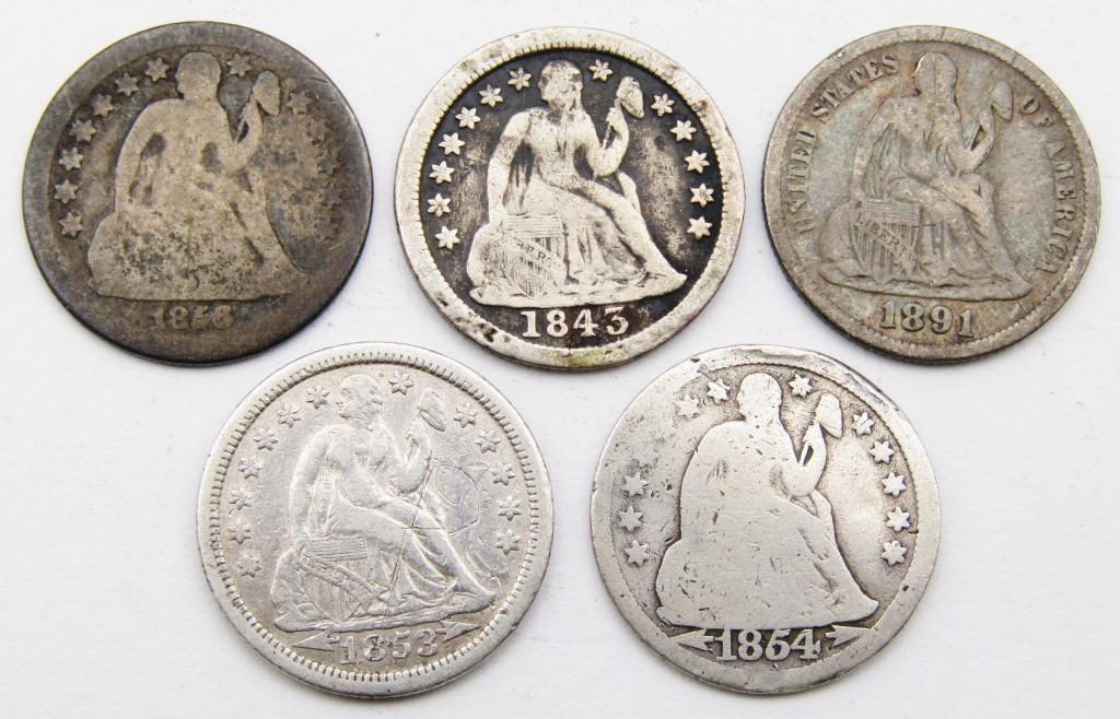 (5) SEATED DIMES CIRC or BETTER (1 of 2)