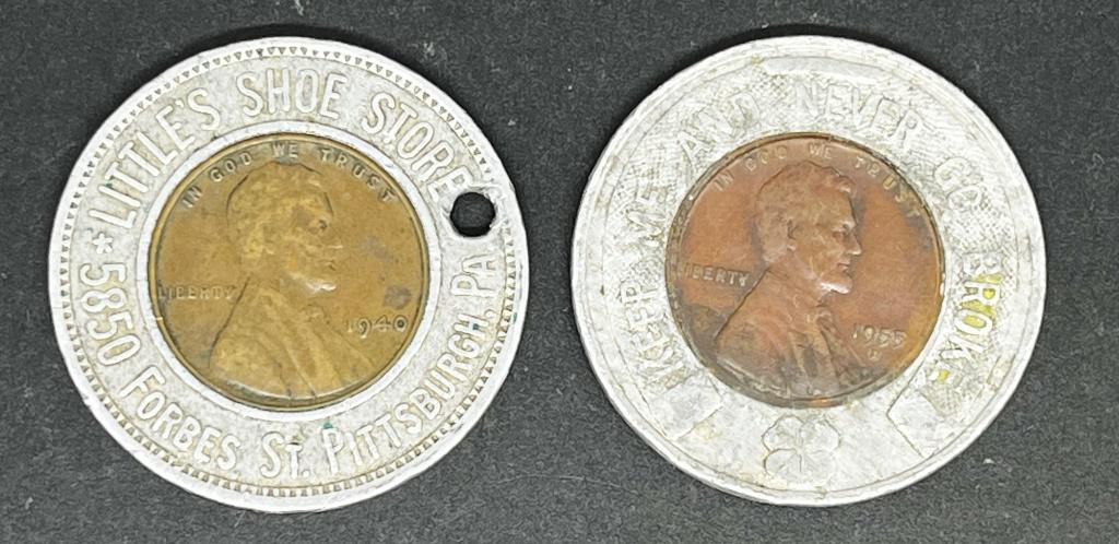 (2) LUCKY PENNY TOKENS: (1) LITTLE'S SHOE STORE ST. PITTSBURGH PA, (1) THE CITIZEN NATIONAL BANK of NEW CASTLE