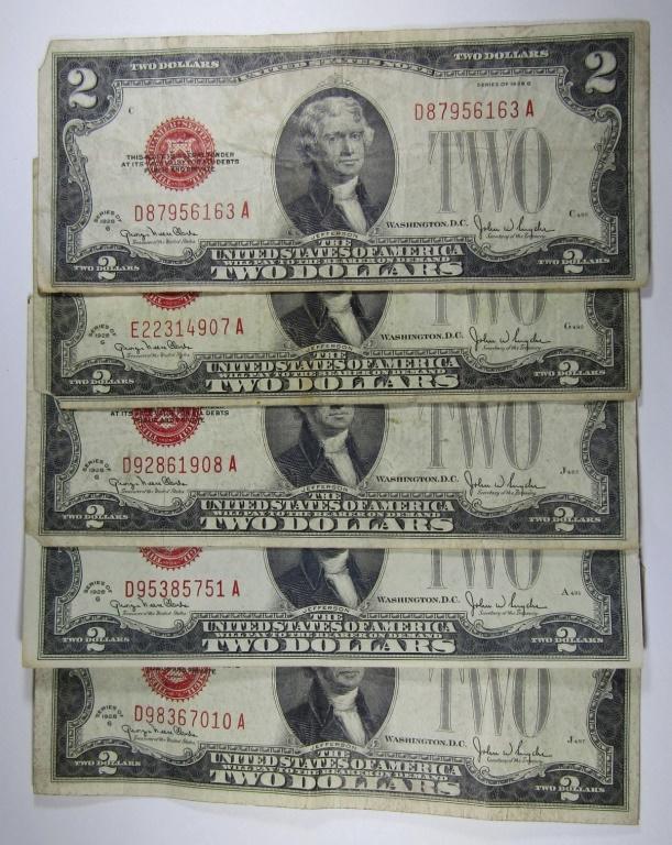 (5) 1928 $2 RED SEAL FEDERAL RSV NOTE (1 of 2)