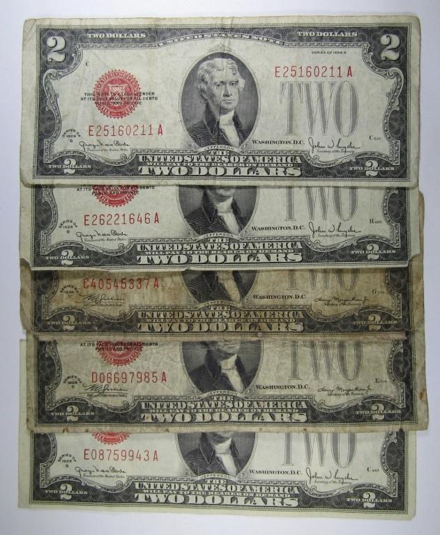 (5) 1928 $2 RED SEAL FEDERAL RSV NOTE (1 of 2)