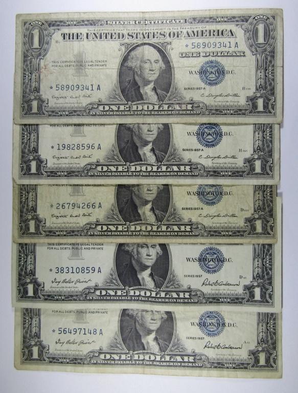 (5) "STAR NOTE" $1 SILVER CERTIFICATES (1 of 2)