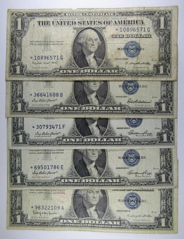 (5) "STAR NOTE" $1 SILVER CERTIFICATES (1 of 2)