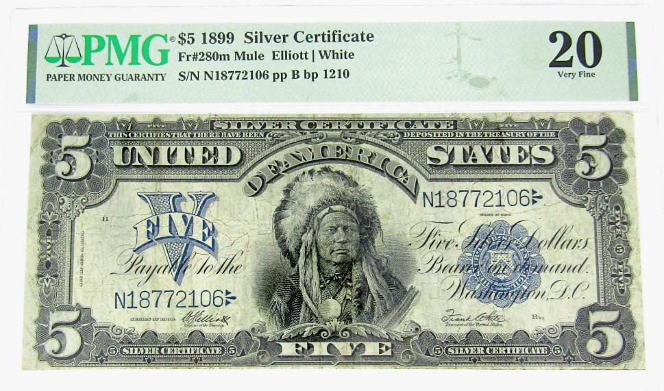 1899 $5 "INDIAN CHIEF" SILVER CERT PMG 20 (1 of 2)