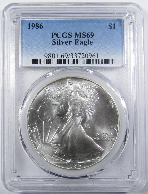 1986 AMERICAN SILVER EAGLE PCGS MS-69 (1 of 4)