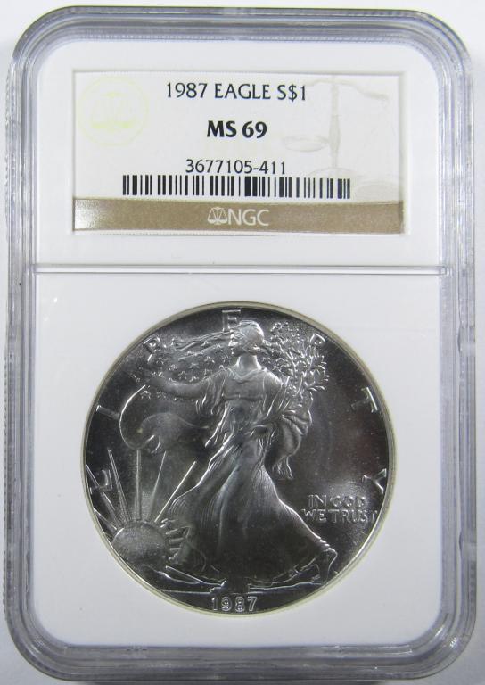 1987 AMERICAN SILVER EAGLE NGC MS-69: ONE STOP SHOP FOR ANTIQUES, COLLECTIBLES, AND COINS