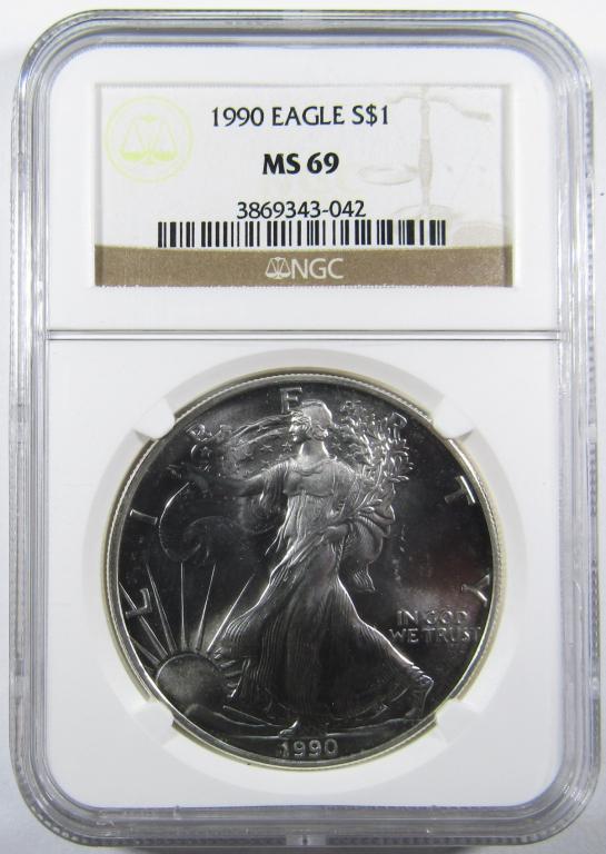 1990 AMERICAN SILVER EAGLE NGC  MS-69 (1 of 4)