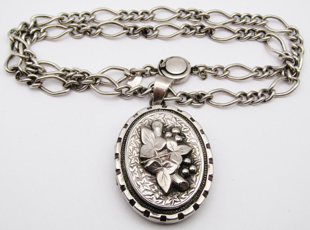 N.EFROM DENMARK STERLING LOCKET WITH LONG: LINKED CHAIN-MEASURES 24 INCHES LONG-CHUNKY PIECE! TOTAL 52 DWT