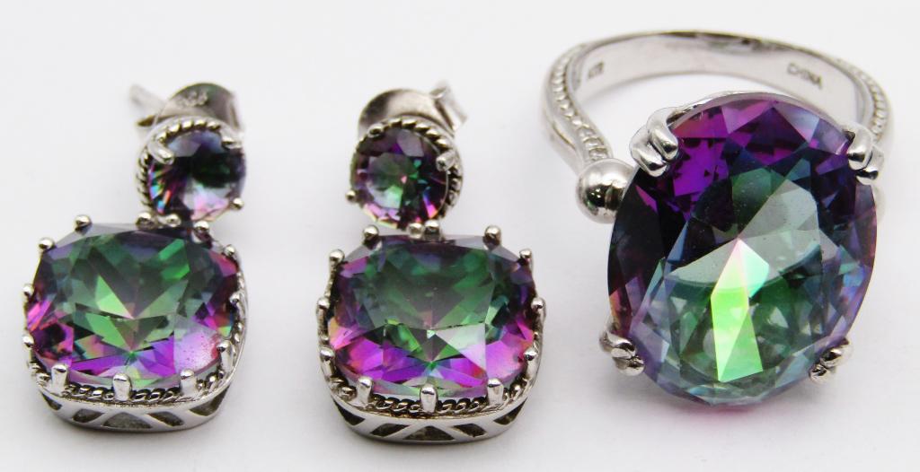 SET! ATR STERLING MYSTIC FIRE TOPAZ RING WITH (1 of 8)