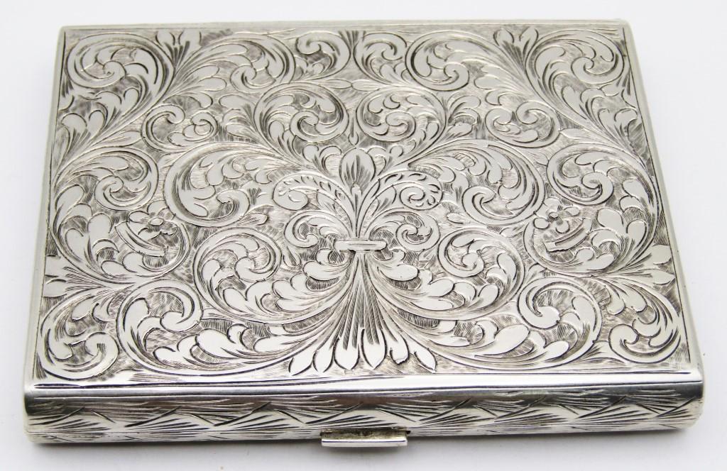 800 VTG STERLING CIGARETTE CASE WITH SCROLL (1 of 5)