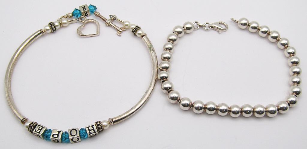 2-STERLING BEADED BRACELETS: (1)MARKED ITALY (1 of 5)