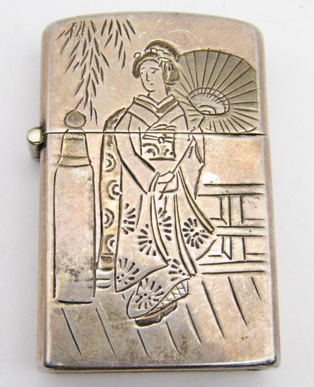 VINTAGE STERLING LIGHTER CASE WITH ORIENTAL (1 of 7)