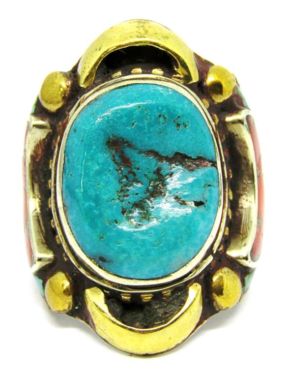 SZ 8.SOUTHWEST TURQUOISE RING W/ GOLD PLATING! (1 of 5)
