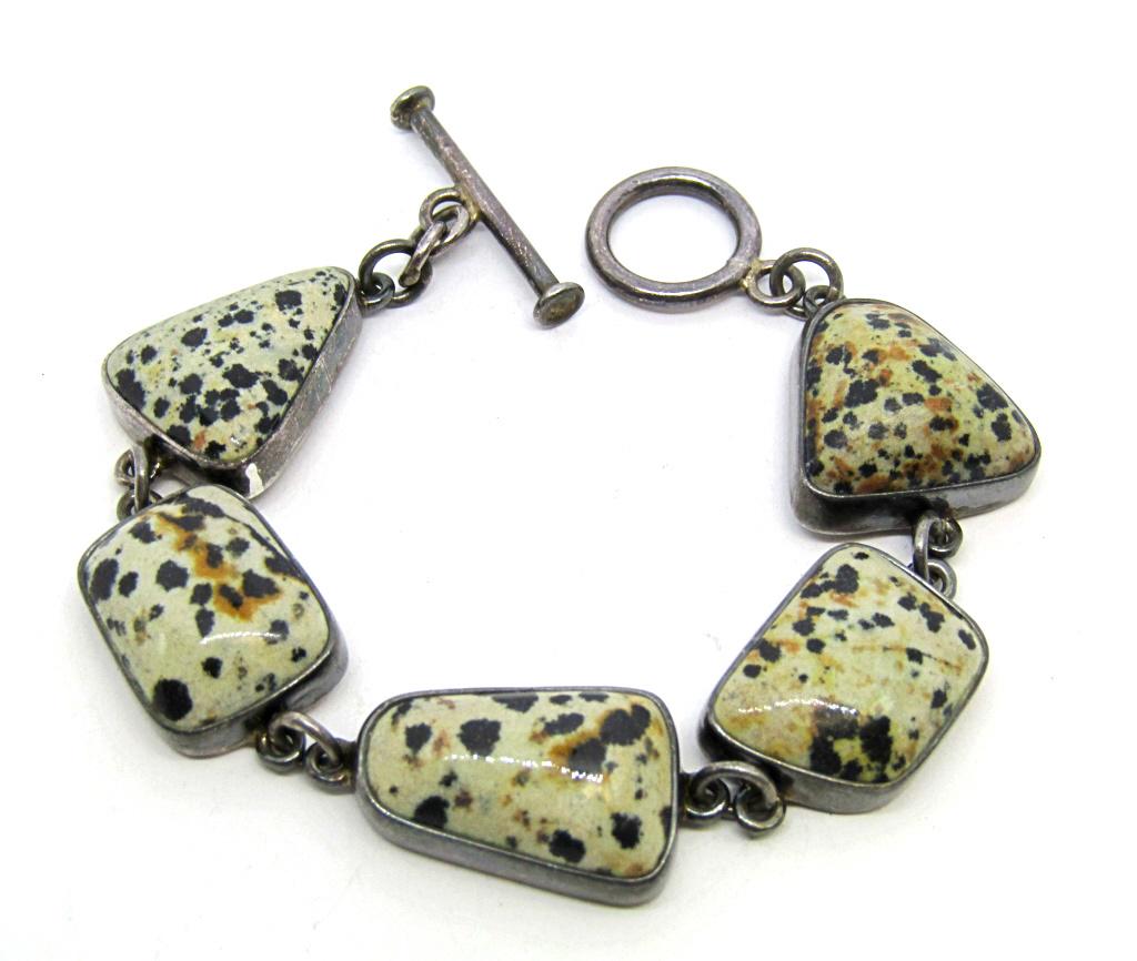 Dalmatian Jasper Stone 950 MEXICO Link Bracelet! (1 of 3)