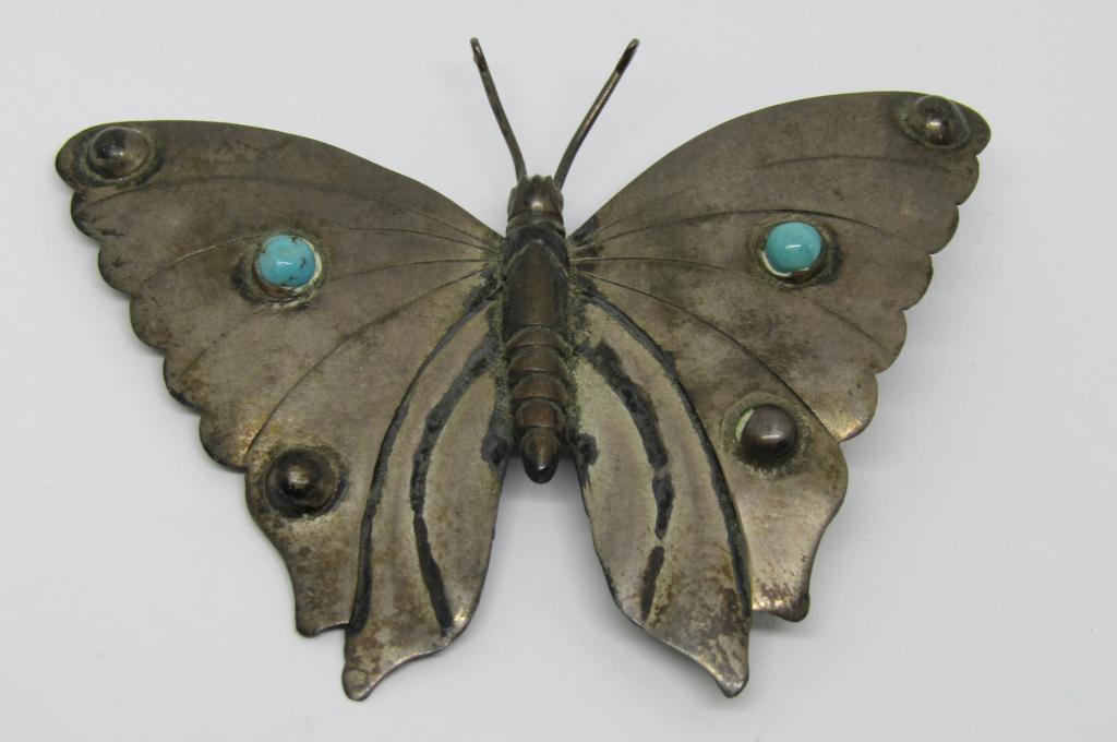 LARGE! MEXICO STERLING BUTTERFLY BROOCH (1 of 6)