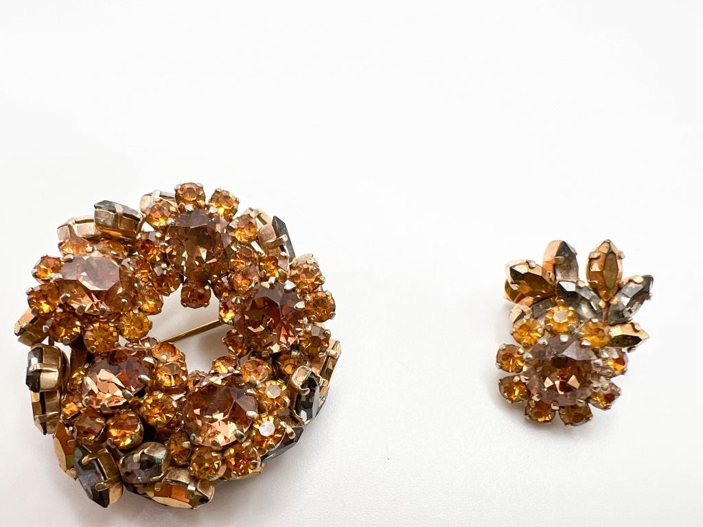 AUSTRIA MULTI COLOR STONE BROOCH W/ 1 EARRING (1 of 2)