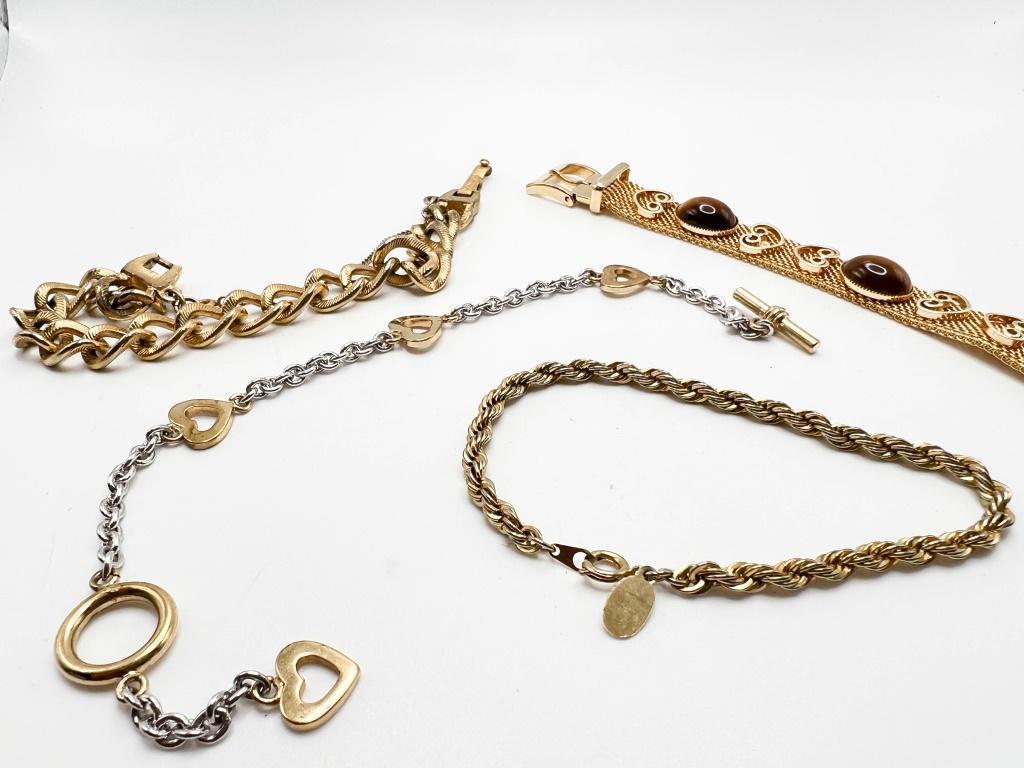 4 BRACELETS 1-GOLD FOIL MESH, TIGER EYE STONE (1 of 1)