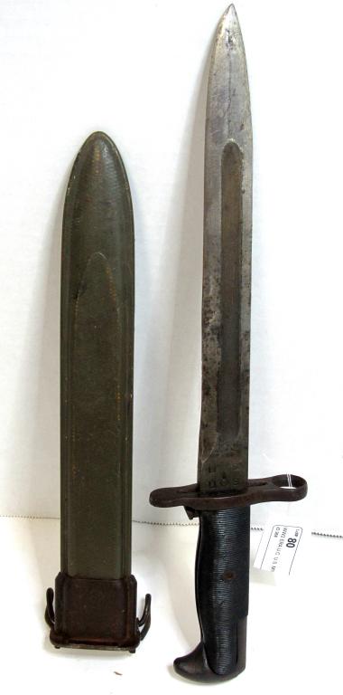 WW2 ERA U.C. U.S. MILITARY BAYONET & SCABBARD!: 9 1/2 BLADE, 16 IN LONG WITH SCABBARD!