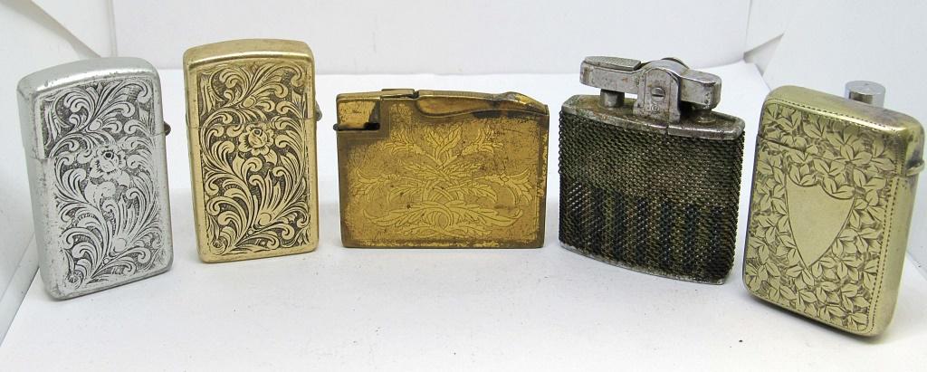 (5) MIXED VINTAGE LIGHTERS AND MATCH CASE (1 of 5)