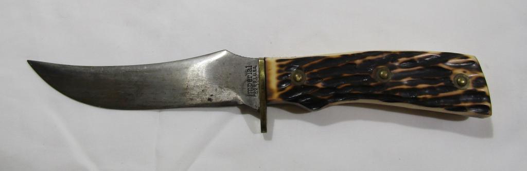 Vintage Imperial Carson Skinning Knife: Faux Stag Handle Hunting USA