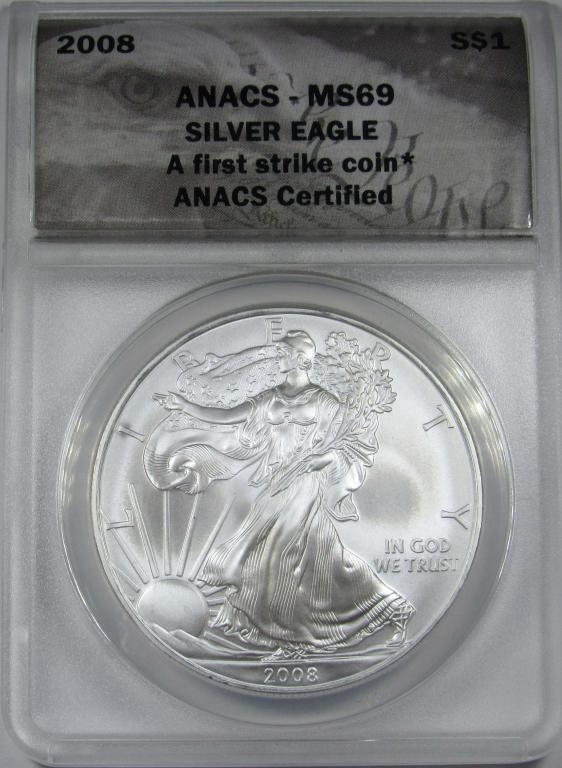 2008 AMERICAN SILVER EAGLE ANACS MS-69 (1 of 4)