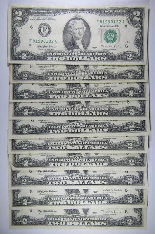 (10) 1995 $2 FEDERAL RESERVE NOTES AU/CU (1 of 2)
