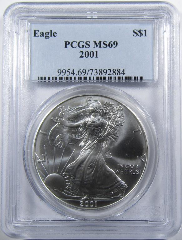 2001 AMERICAN SILVER EAGLE PCGS MS-69 (1 of 4)